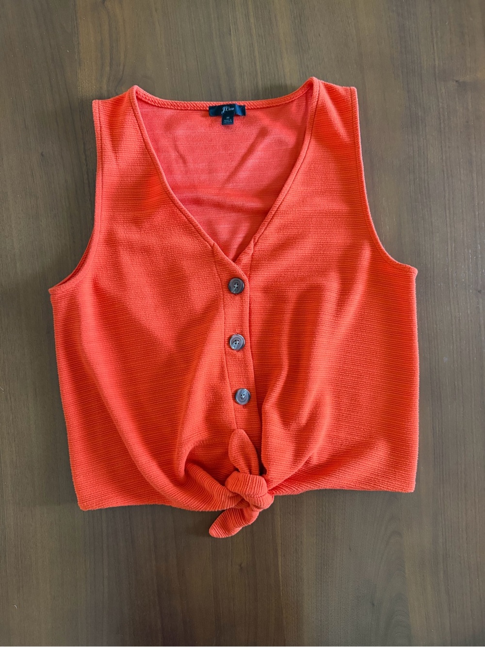 J Crew Sleeveless V Neck Button Up, Tie Front, Size Medium Orange